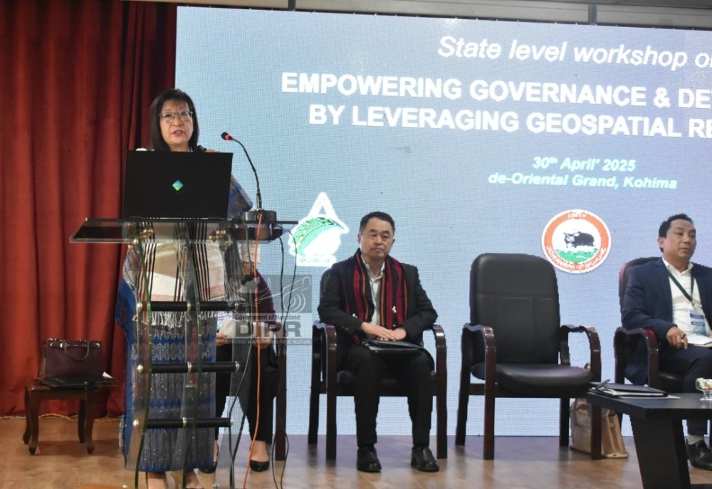 Temsunaro Aier, IAS, Development Commissioner, Planning & Transformation addressing the state-level workshop held at the de-Oriental Grand, Kohima on April 30. (DIPR Photo)